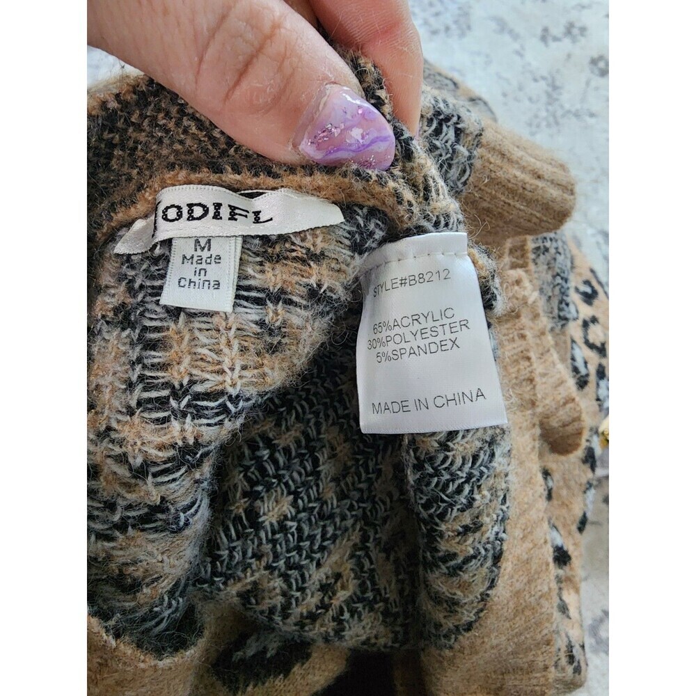 Jodifl Open Front Leopard Long Cardigan Sweater Women’s Medium Soft Fall Pockets - Picture 5 of 6